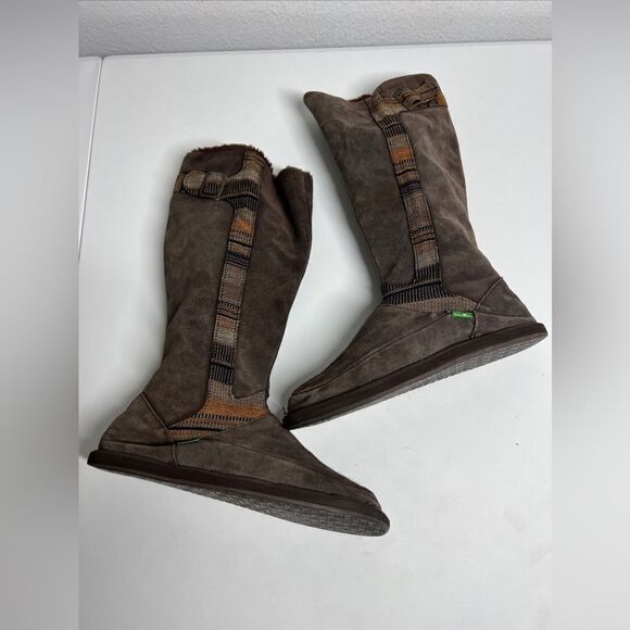 SANUK 100% SUEDE TALL FAUX FUR LINED BOOTS BROWN SIZE 8 - Picture 8 of 15
